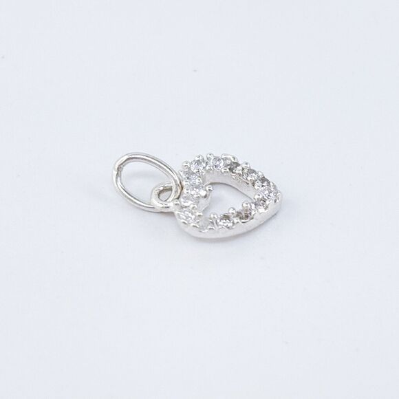 Vintage Sterling Silver 925 Cubic Zirconia Open Heart Charm Pendant - Picture 3 of 6